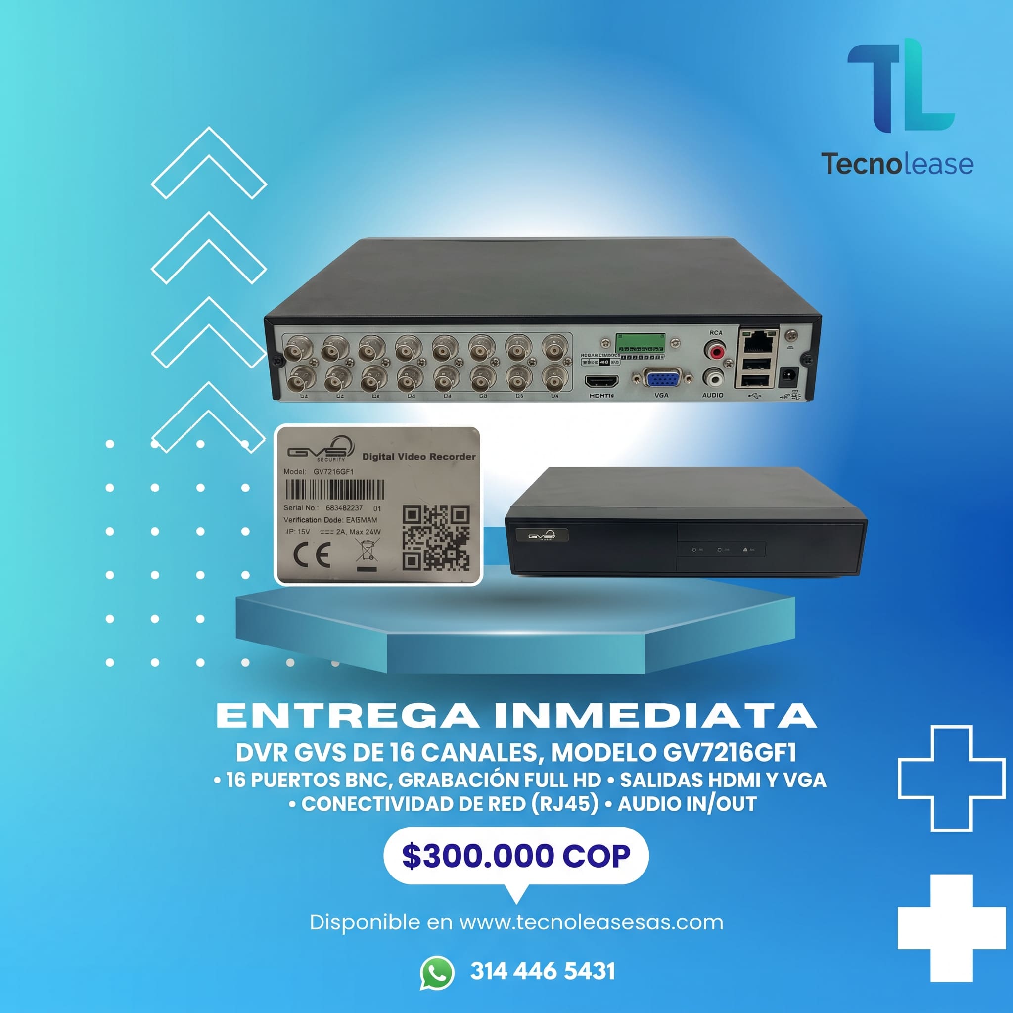 📹 DVR GVS SECURITY DE 16 CANALES – MODELO GV7216GF1 (USADO)